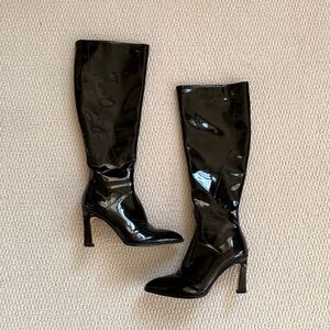 Mango Black Patent Leather Knee-High Boots